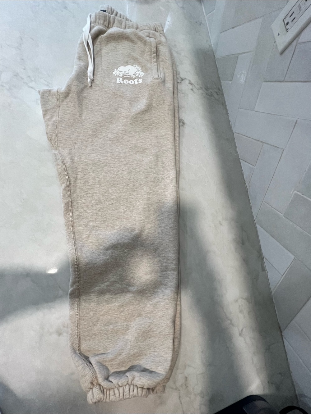 Roots Men’s Neutral Beige Sweatpants with White Drawstring - Picture 8 of 8